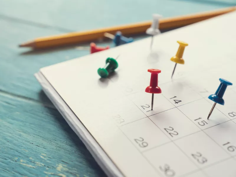 calendar with pushpins 