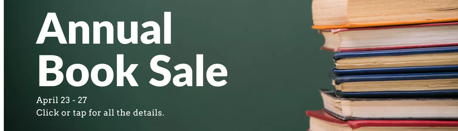 stack of books with white font